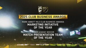Graphic announcing the Columbus Crew have won the Mark Abbott MLS Club Business Awards Marketing Initiative of the Year and the Match Presentation Team of the Year